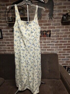 Old Navy Cream Dress with Blue Floral Print
